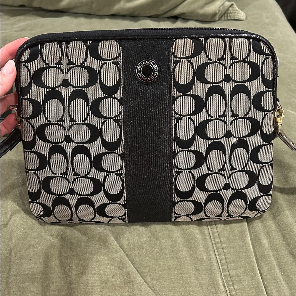 Coach Signature Black and Gray Shoulder Bag